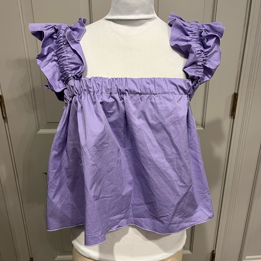 Monica Nera Medium Lilac Top Sleeveless Crop Ruffle Straps ADORABLE
